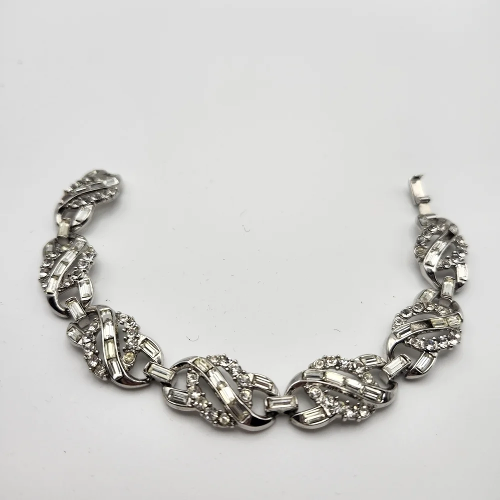 Dazzling Vintage Silver And rhinestone Trafari Bracelet